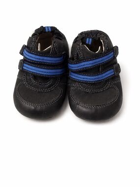 Robeez Soft Sole Baby Shoes Black Leather Prewalker 6-9 Months Velcro